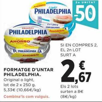 Hipercor 2a unitat -50% formatge d'untar philadelphia oferta