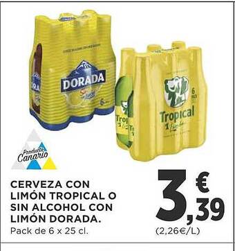 Supercor Cerveza con limón tropical o sin alcohol con limón dorada oferta