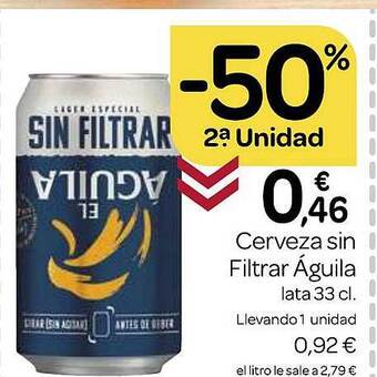 Supermercados El Jamón -50% 2a unidad cerveza sin filtrar águila oferta