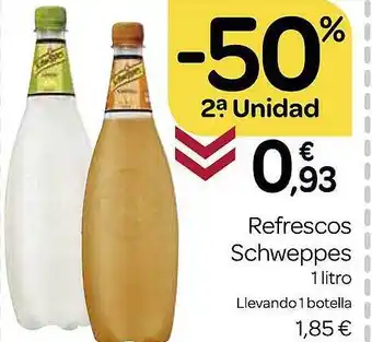 Supermercados El Jamón -50% 2a unidad refresco schweppes oferta