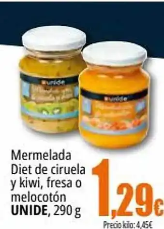 Unide Supermercados Mermelada diet de ciruela y kiwi, fresa o melocotón unided oferta