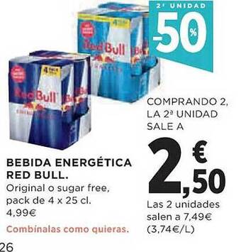 El Corte Inglés 2a unidad -50% bebida energética red bull oferta
