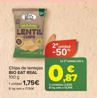 Carrefour 2a unidad -50% chips de lentejas bio eat real oferta