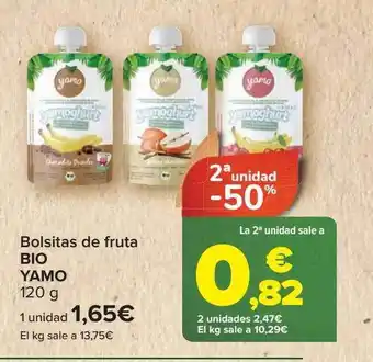 Carrefour 2a unidad -50% bolsitas de fruta bio yamo oferta