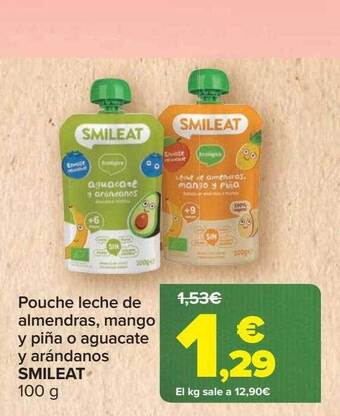 Carrefour Pouche leche de almendras, mango y piña o aguacate y arándanos smileat oferta