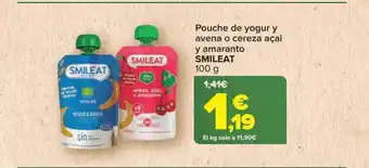 Carrefour Pouche de yogur y avena o cereza açai y amaranto smileat oferta