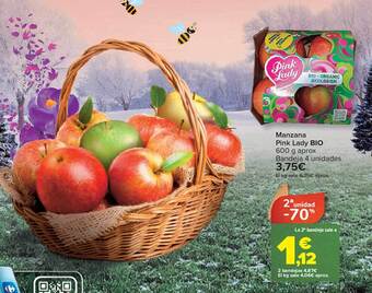Carrefour 2a unidad -70% manzana pink lady bio aprox bandeja 4 oferta