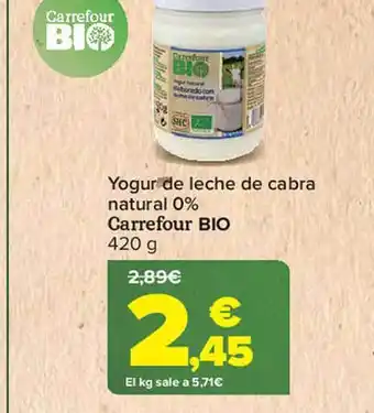 Carrefour Yogur de leche de cabra natural 0% carrefour bio oferta