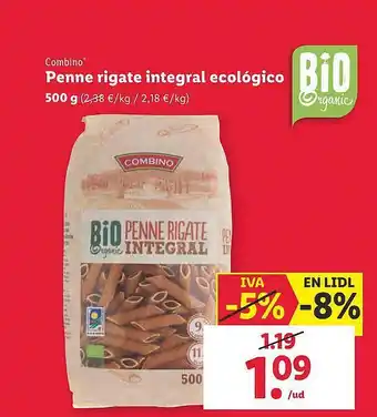 Lidl Combino penne rigate integral ecológico oferta