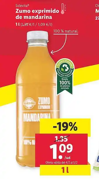 Lidl Solevita zumo exprimido de mandarina oferta