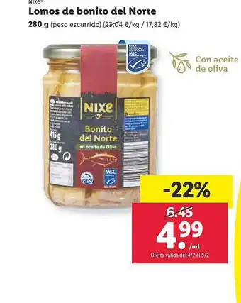 Lidl Nixe lomos de bonito del norte oferta