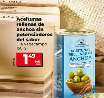 Dia Aceitnas rellenas de anchoa sin potencioadores del sabor dia vegecampo oferta