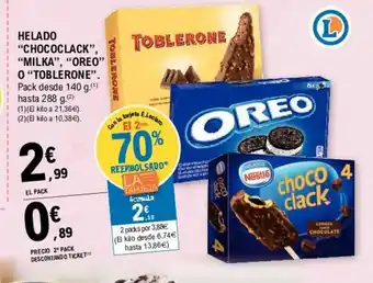E.Leclerc Helado "Chococlack", Milka, Oreo, O Tobleron 140g oferta