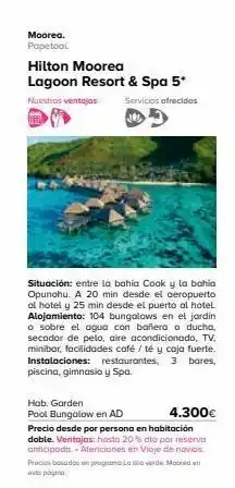 Viajes El Corte Inglés Moorea. papetool. hilton moorea lagoon resort & spa 5* nuestros ventajas servicios ofrecidos situación: entre la bahía co oferta