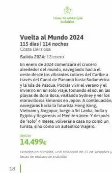 Viajes El Corte Inglés Tasas de embarque vuelta al mundo 2024 115 días | 114 noches costa deliziosa salida 2024: 13 enero 18 | en enero de 2024 oferta