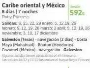 Viajes El Corte Inglés Caribe oriental y méxico desde 8 días | 7 noches 592€ ruby princess salidas: 8, 15, 22, 29 enero, 5, 12,19, 26 febrero 5, oferta