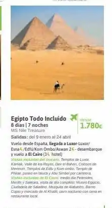 Viajes El Corte Inglés Egipto todo incluido 8 dias | 7 noches ms nile treasure salidas: del 9 enero al 24 abril desde 1.780€ vuelo desde españ oferta