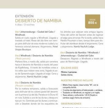 Viajes El Corte Inglés Extensión desierto de namibia 4 días / 3 noches dia 1 johannesburgo - ciudad del cabo / windhoek salida en vuelo regular oferta