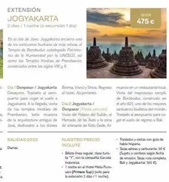 Viajes El Corte Inglés Extensión jogyakarta 2 dias / 1 noche (o excursión 1 dia) en la isla de java jogyakarta encierra uno de las santuarios budi oferta