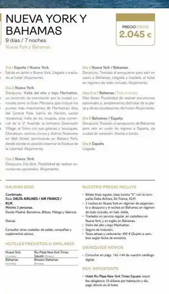 Viajes El Corte Inglés Nueva york y bahamas 9 días / 7 noches nueva york y bahamas dia 1 españa / nueva york dia 4 nueva york / bahamas salida e oferta