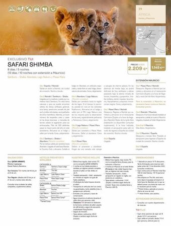 Viajes El Corte Inglés 10. exclusivo tui safari shimba 8 días / 5 noches (13 días / 10 noches con extensión a mauricio) samburu - shaba, aberdar oferta