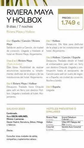 Viajes El Corte Inglés Riviera maya y holbox 9 días / 7 noches riviera maya y holbox dia 1 españa/cancún / riviera maya salida en avión a cancun, oferta