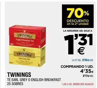 BM Supermercados Te earl grey o english breakfast 25 sobres twinings oferta