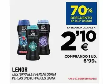 BM Supermercados 70% descuento en la 2a unidad lenor perlas untoppables gama oferta
