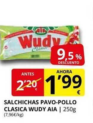 Supermercados MAS Salchichas pavo-pollo clasica wudy aia oferta