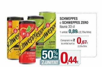 Condis 50% dte. 2a unitat schweppes o schweppes zero oferta