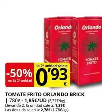 Supermercados MAS -50% en la 2a unidad tomate frito orlando brick oferta