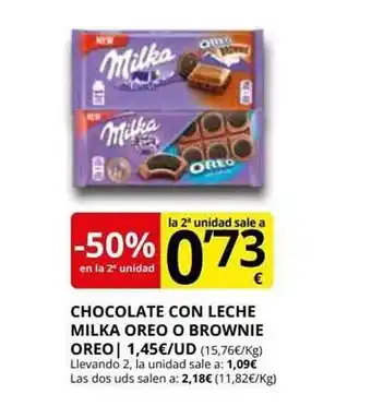 Supermercados MAS -50% en la 2a unidad chocolate con leche milka oreo o brownie oreo oferta