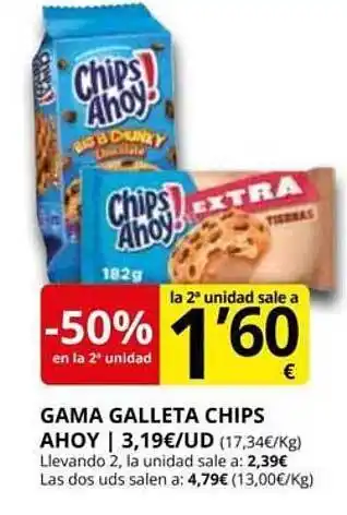 Supermercados MAS -50% en la 2a unidad gama galleta chips ahoy oferta