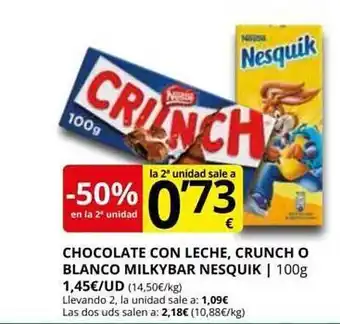 Supermercados MAS -50% en la 2a unidad chocolate con leche, crunch o blanco milkybar nesqui oferta