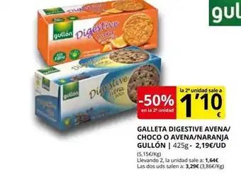 Supermercados MAS -50% en la 2a unidad galleta digestive avena choco o avena naranja gullón oferta