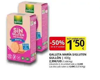 Supermercados MAS -50% en la 2a unidad galleta maria s gluten gullón oferta