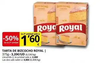 Supermercados MAS -50% en la 2a unidad tarta de bizcocho royal oferta