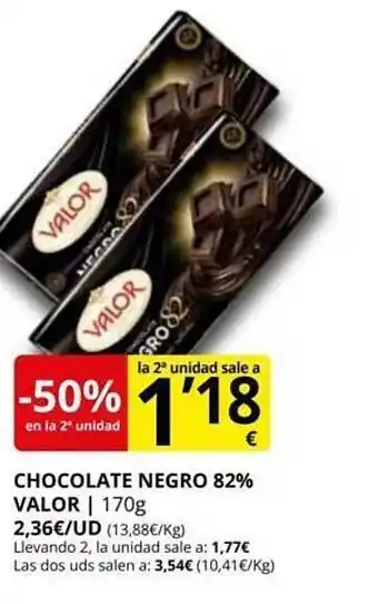 Supermercados MAS -50% en la 2a unidad chocolate negro 82% valor oferta