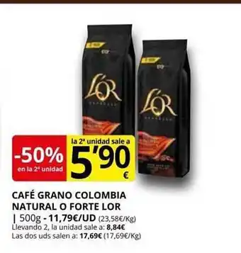 Supermercados MAS -50% en la 2a unidad café grano colombia natural o forte lor oferta