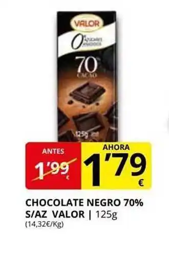 Supermercados MAS Chocolate negro 70% s az valor oferta