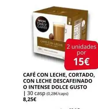Supermercados MAS Café con leche, cortado, con leche descafeinado o intense dolce gusto oferta