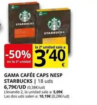 Supermercados MAS -50% en la 2a unidad gama café caps nesp starbucks oferta