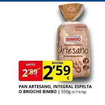 Supermercados MAS Pan artesano, integral espelta o brioche bimbo oferta