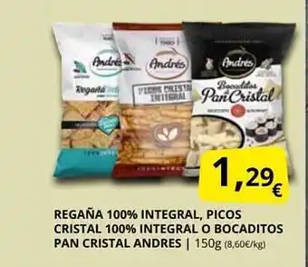 Supermercados MAS Regaña 100% integral, picos cristal 100% integral o bocaditos pan cristal andres oferta