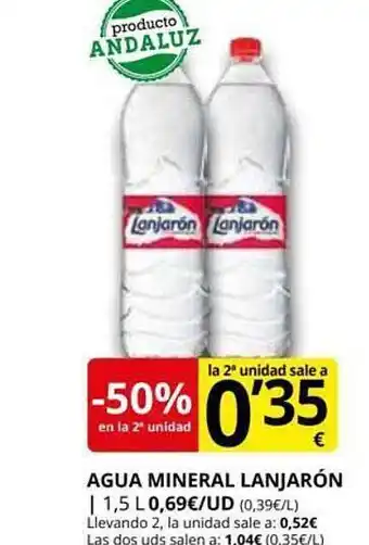 Supermercados MAS -50% en la 2a unidad agua mineral lanjarón oferta