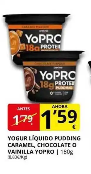 Supermercados MAS Yogur líquido pudding caramel, chocolate o vainilla yopro oferta