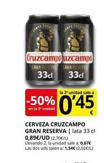 Supermercados MAS -50% en la 2a unidad cerveza cruzcampo gran reserva oferta