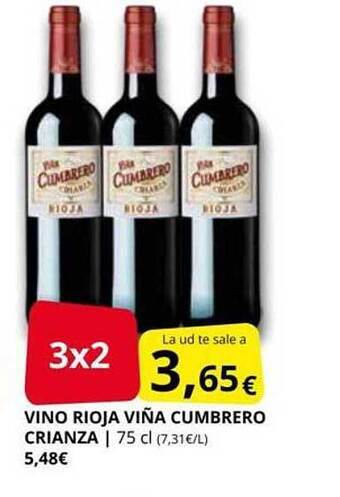 Supermercados MAS Vino rioja viña cumbrero crianza oferta