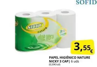Supermercados MAS Papel higiénico nature nicky 3 cap oferta