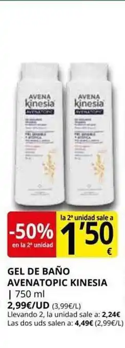 Supermercados MAS -50% en la 2a unidad gel de baño avenatopic kinesia oferta